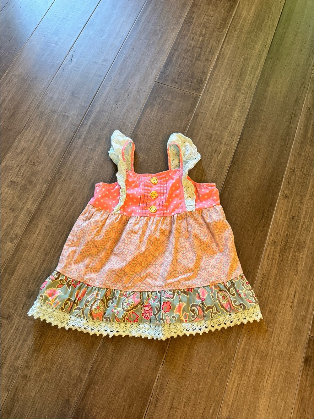 Matilda Jane Pink Coral Orange Floral Tiered Dress